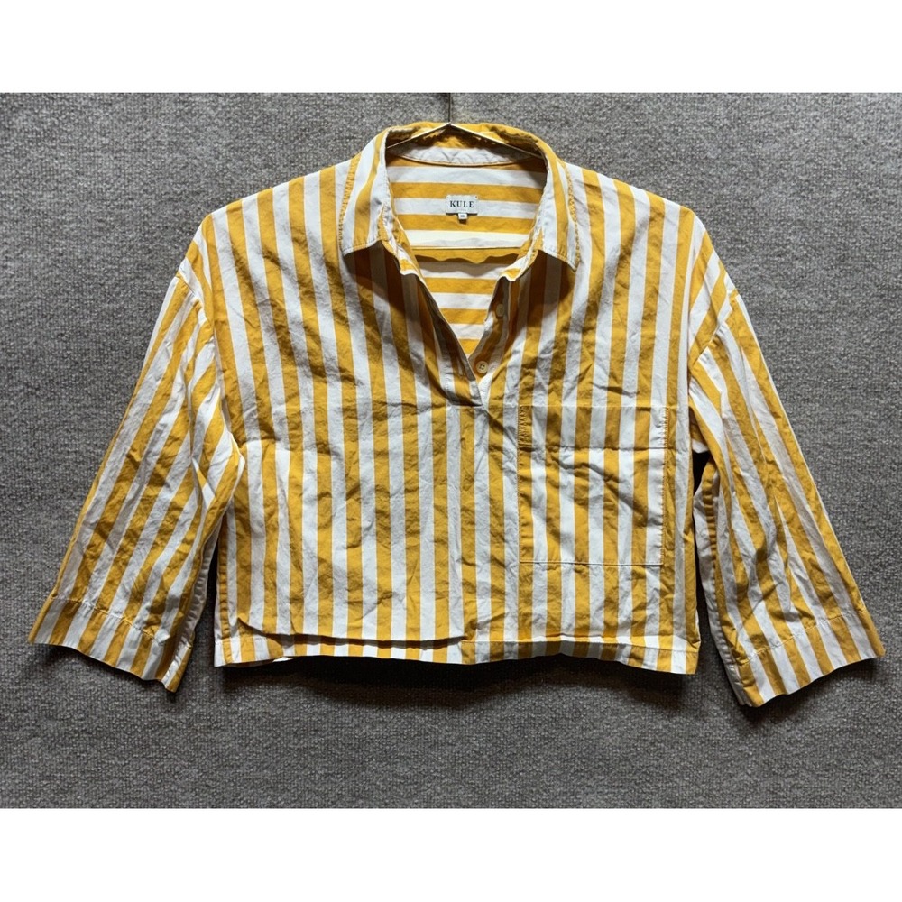 Kule Cotton Poplin Collared Crop Top Womens XS Oversized Multi Stripe Relaxed